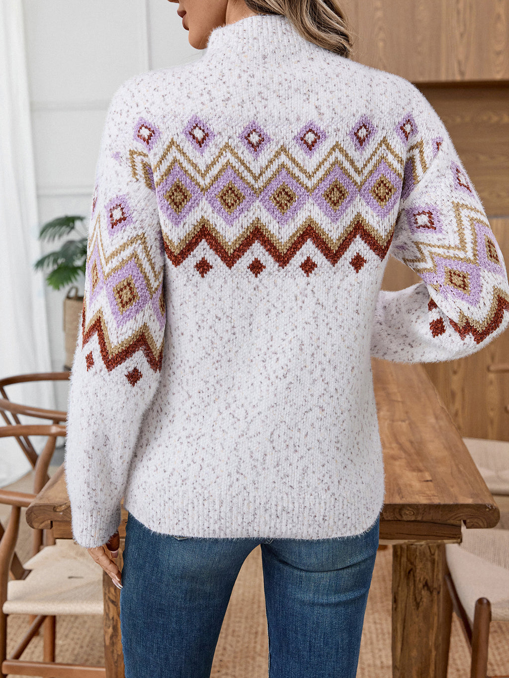 Women's Mock Neck Fall Winter Oversized Long Sleeve Casual Sweater Knit Pullover Top