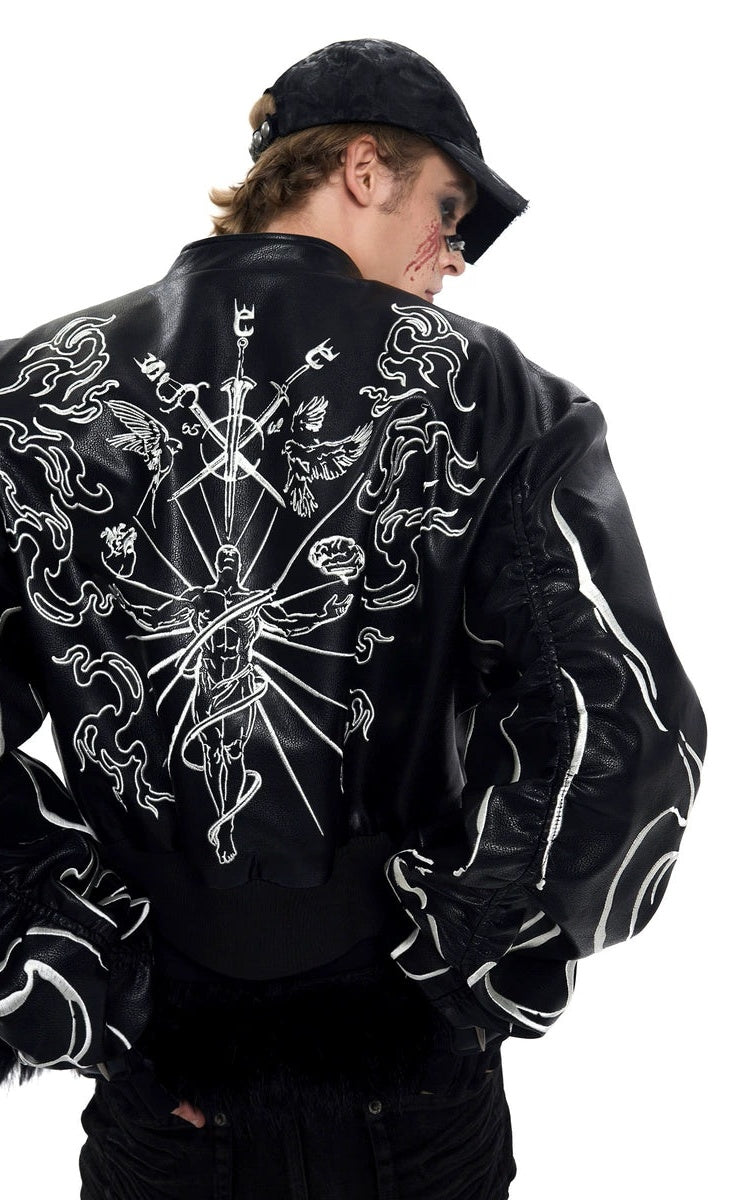Men's Embroidered Mandarin Collar Cropped Jacket Casual Coat for Cold Weather Fall Travel Outdoor Holiday