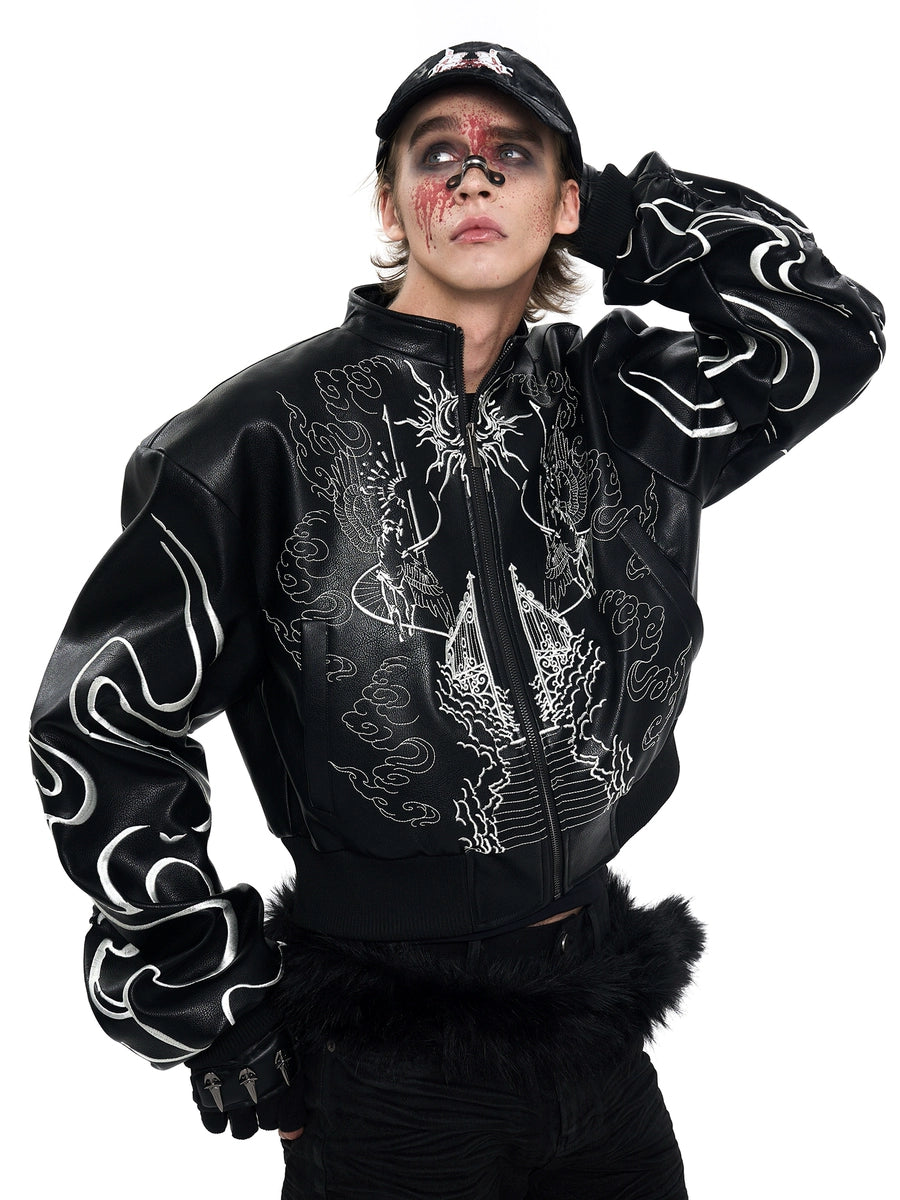 Men's Embroidered Mandarin Collar Cropped Jacket Casual Coat for Cold Weather Fall Travel Outdoor Holiday