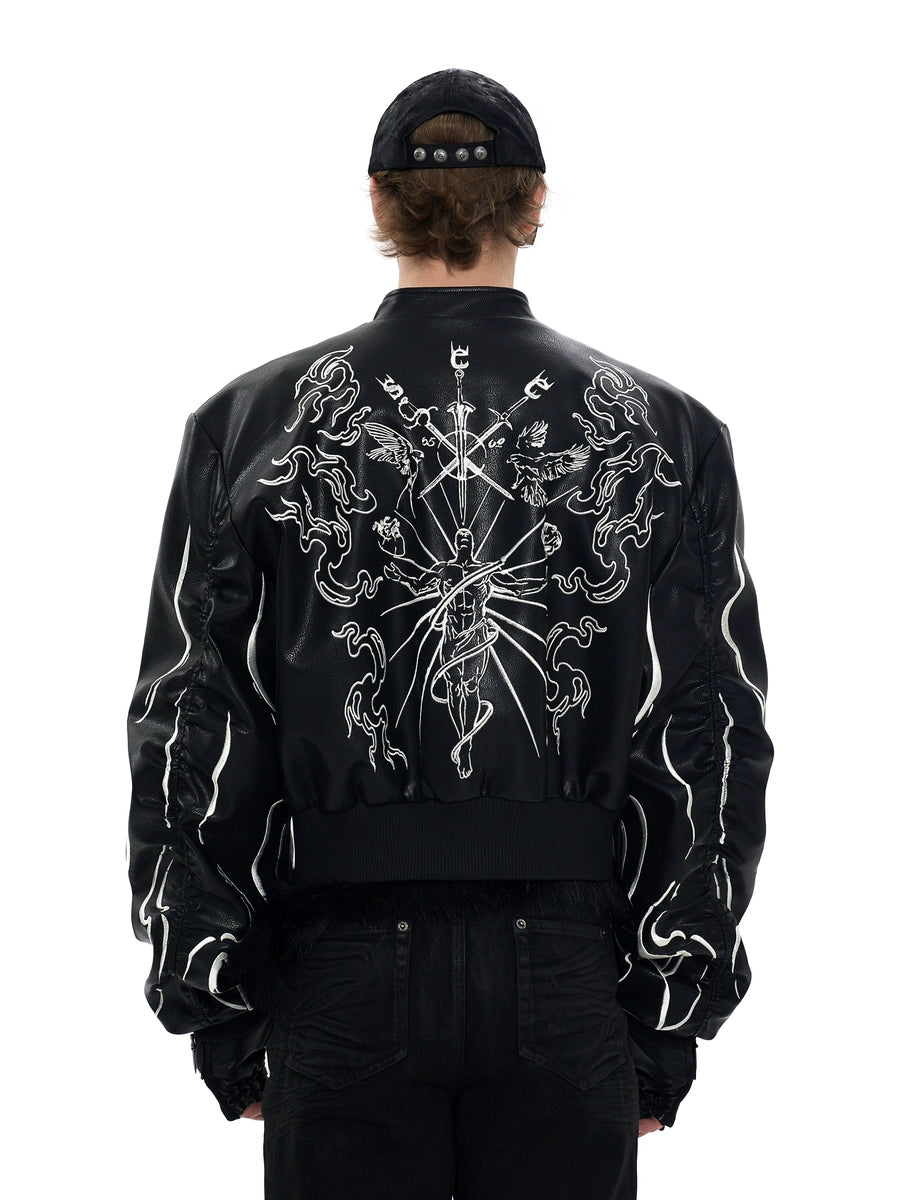 Men's Embroidered Mandarin Collar Cropped Jacket Casual Coat for Cold Weather Fall Travel Outdoor Holiday