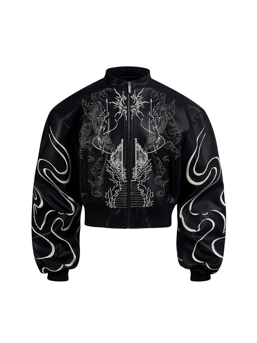 Men's Embroidered Mandarin Collar Cropped Jacket Casual Coat for Cold Weather Fall Travel Outdoor Holiday