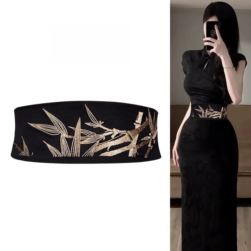 Women's Stretch Chinese-inspired Embroidered Dress Belt New Chinese-style Retro Waist Gift Party Designer Modern Office Everyday