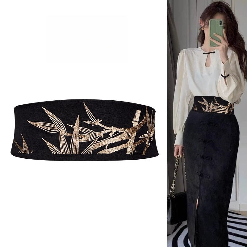 Women's Stretch Chinese-inspired Embroidered Dress Belt New Chinese-style Retro Waist Gift Party Designer Modern Office Everyday