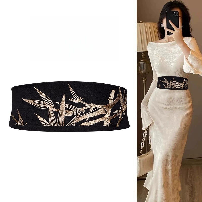 Women's Stretch Chinese-inspired Embroidered Dress Belt New Chinese-style Retro Waist Gift Party Designer Modern Office Everyday