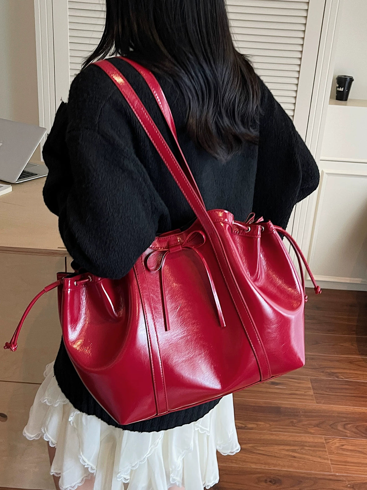 Women's Waxed Summer Office Bow Workwear Tote Bag Shoulder Crossbody Purse Work Travel Everyday Purse