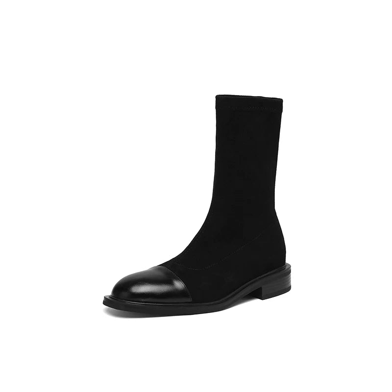 Women's Fall Winter Suede Square Toe Low Heel Plus Size Slim-fit British-style Slim Ankle Boots for Office and Weekend Streetwear Everyday Wear Slimming