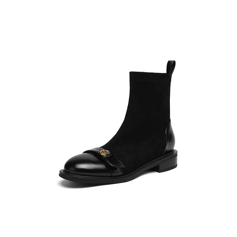 Women's Fall Winter Suede Block Heel Plus Size Slim-fit Martin Combat Boots for Office and Weekend Streetwear Everyday Wear Slimming