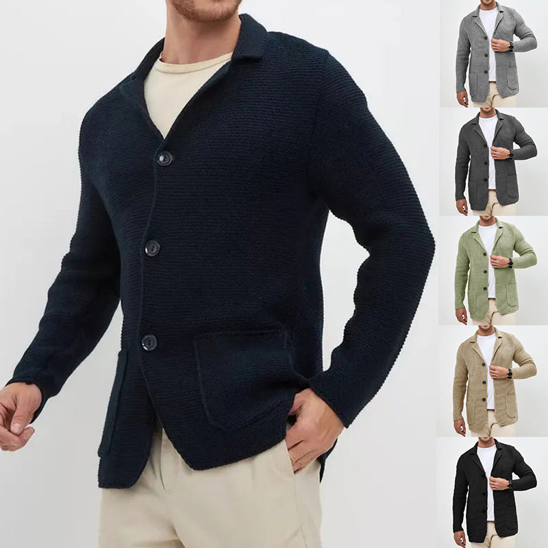 Men's Knit Fall Winter Lapel Blazer Office Workwear Jacket Interview Suit Set Everyday