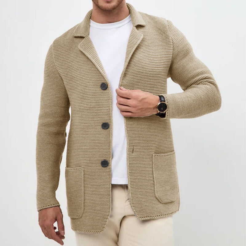 Men's Knit Fall Winter Lapel Blazer Office Workwear Jacket Interview Suit Set Everyday