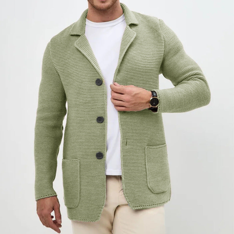 Men's Knit Fall Winter Lapel Blazer Office Workwear Jacket Interview Suit Set Everyday