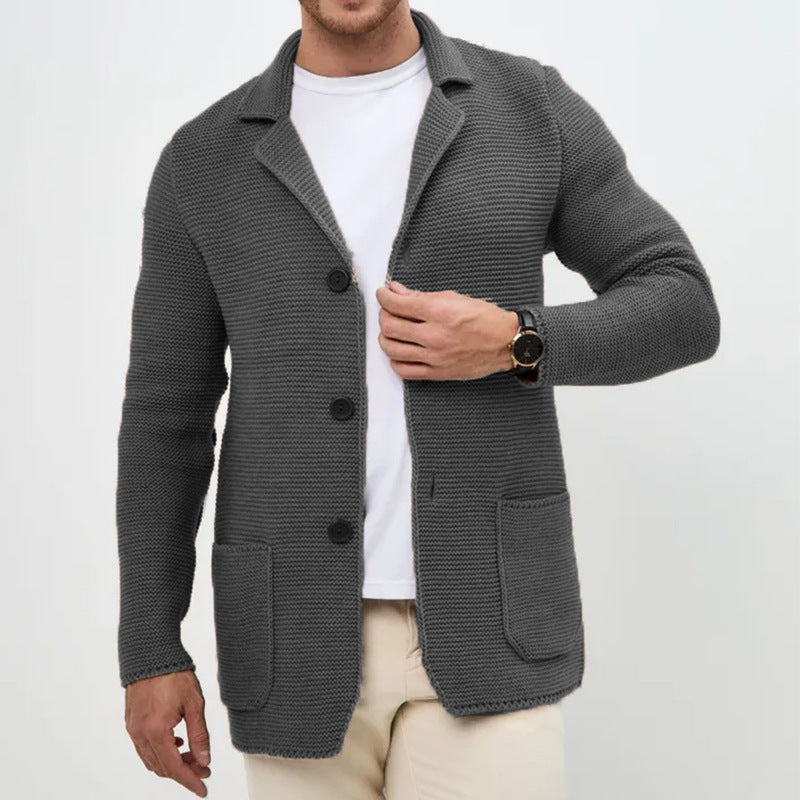 Men's Knit Fall Winter Lapel Blazer Office Workwear Jacket Interview Suit Set Everyday