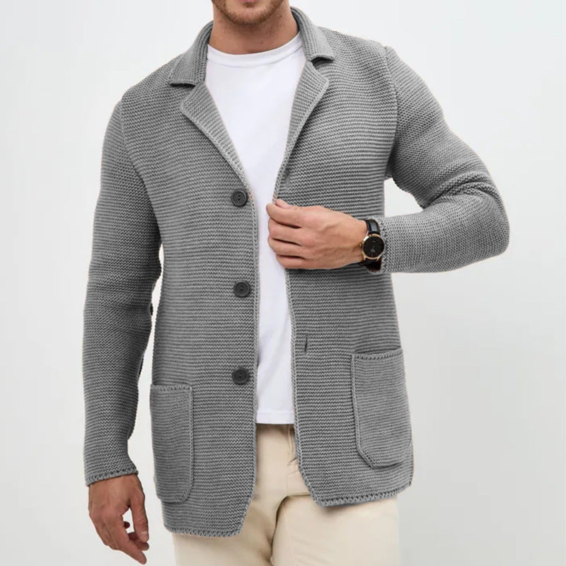 Men's Knit Fall Winter Lapel Blazer Office Workwear Jacket Interview Suit Set Everyday