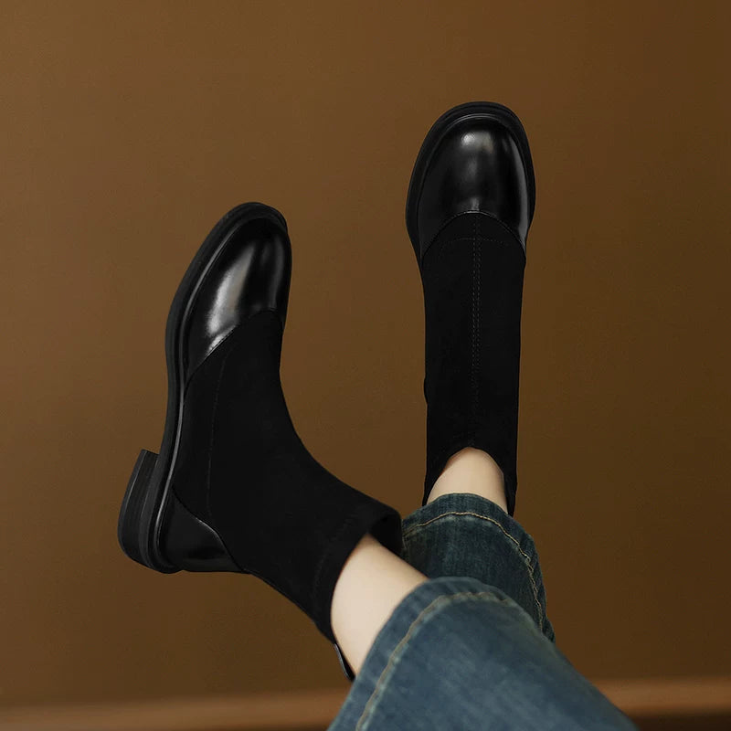 Women's Fall Winter Suede Round Toe Block Heel Plus Size British-Style Retro Martin Combat Boots for Office and Weekend Streetwear Everyday Wear Date Night
