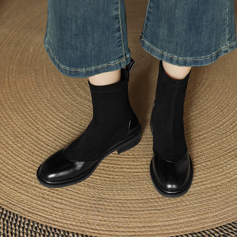 Women's Fall Winter Suede Round Toe Block Heel Plus Size British-Style Retro Martin Combat Boots for Office and Weekend Streetwear Everyday Wear Date Night
