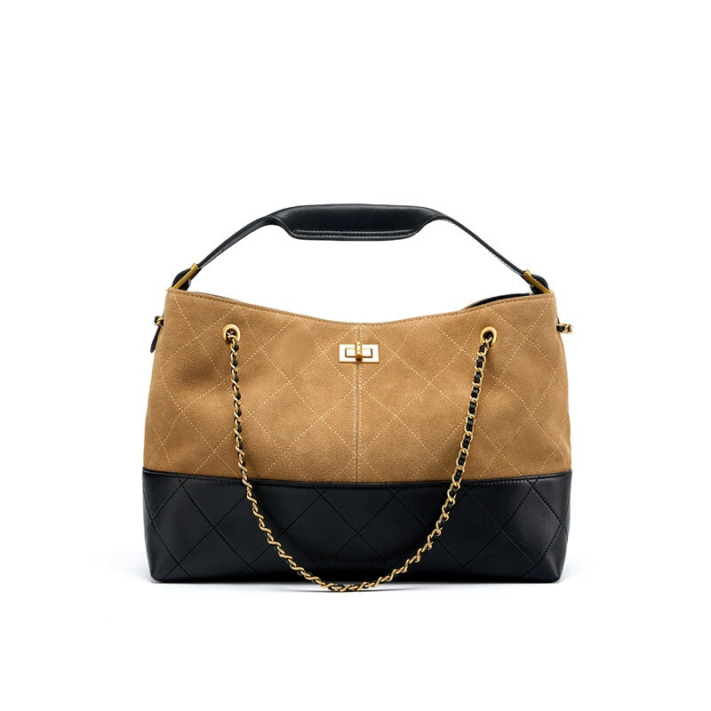 Women's Large-capacity Chain Commute Office Leather Tweed-style Workwear Bucket Bag Drawstring Shoulder Purse Hobo for Everyday Use Travel Premium