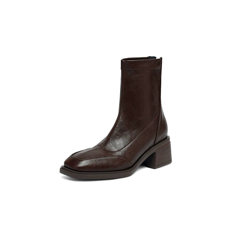 Women's Fall Winter Fleece-lined Slim-fit Side Zip Retro Slim Ankle Boots for Office and Weekend Streetwear Everyday Wear Slimming