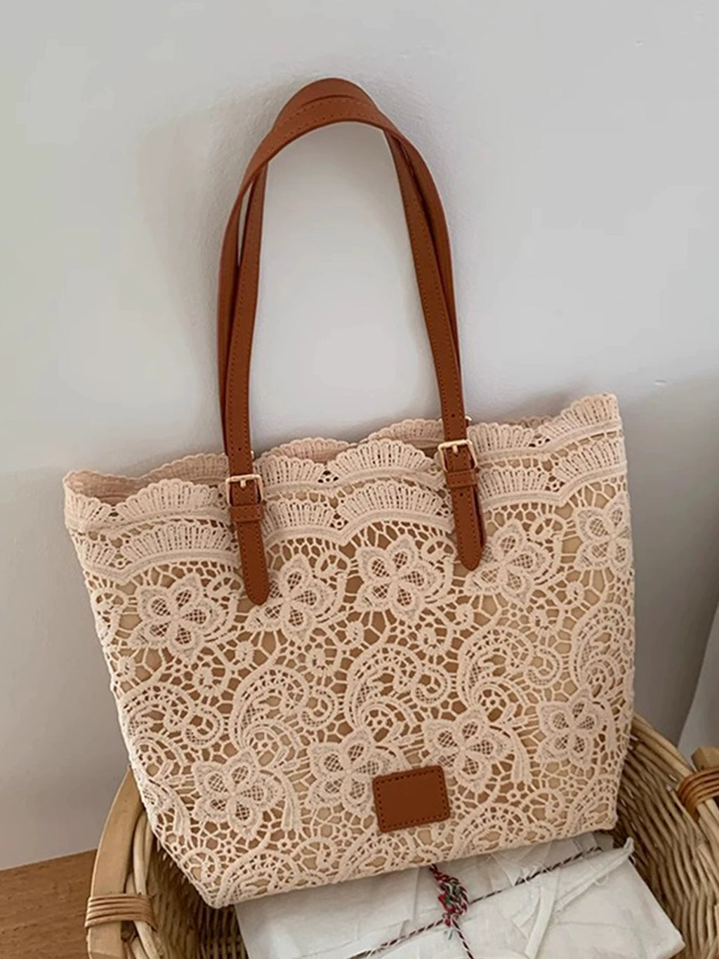 Women's Large-Capacity Lace Office Vacation French-Inspired Workwear Casual Tote Bag Shoulder Crossbody Purse Work and Travel School
