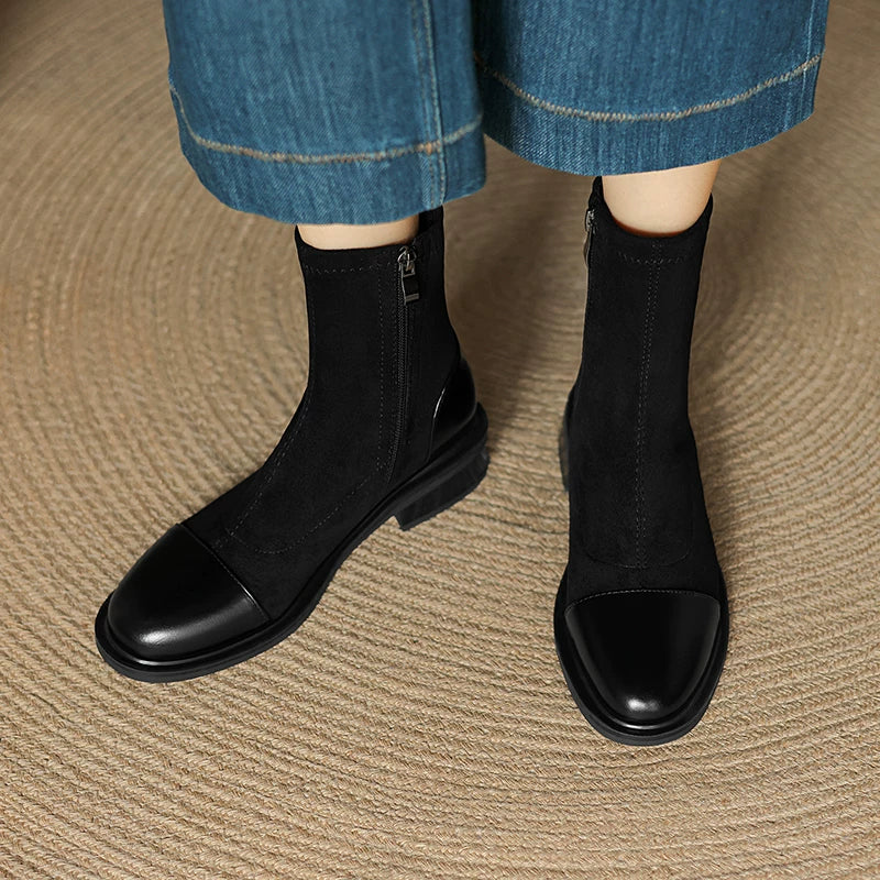 Women's Fall Winter Suede Block Heel Plus Size Slim-fit Martin Combat Boots for Office and Weekend Streetwear Everyday Wear Slimming