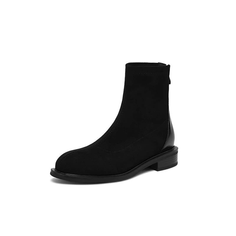 Women's Fall Winter Suede Fleece-lined Block Heel Slim-fit French-inspired Slim Ankle Boots for Office and Weekend Streetwear Everyday Wear Slimming