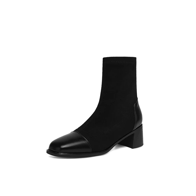 Women's Fall Winter Fleece-lined Block Heel Slim-fit Side Zip Slim Ankle Boots for Office and Weekend Streetwear Everyday Wear Slimming