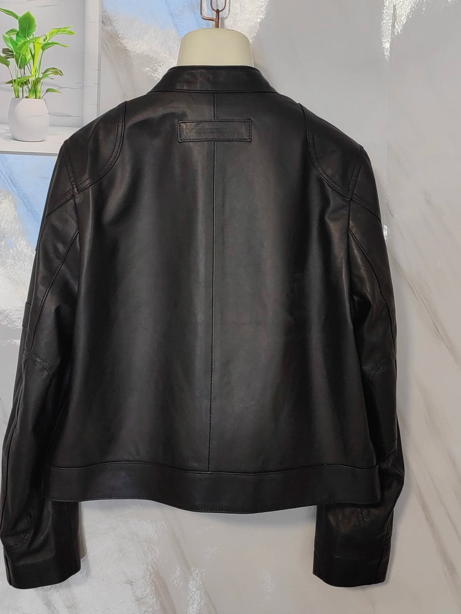 Women's Fall Winter Mandarin Collar Leather Cropped Jacket Casual Coat for Cold Weather Travel Spring Outdoor Holiday