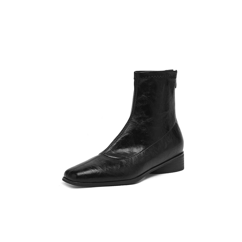 Women's Fall Winter Square Toe Block Heel Slim-fit Zip Retro Slim Ankle Boots for Office and Weekend Streetwear Everyday Wear Slimming