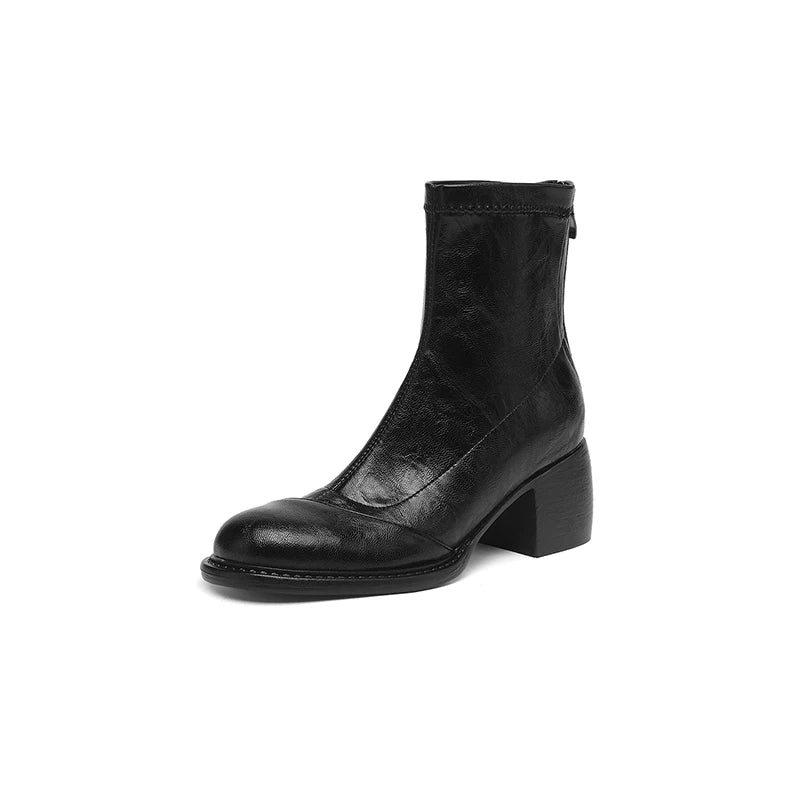 Women's Fall Winter Block Heel Slim-fit Zip French-inspired Retro Slim Ankle Boots for Office and Weekend Streetwear Everyday Wear Slimming