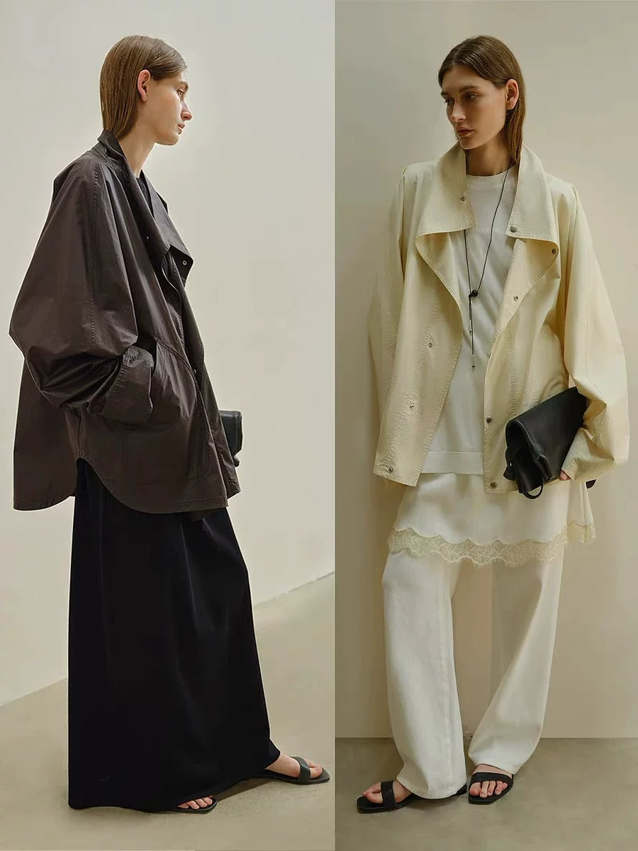 Women's Mandarin Collar Trench Coat for Fall Layering Travel Office Everyday Wear Holiday Date Night