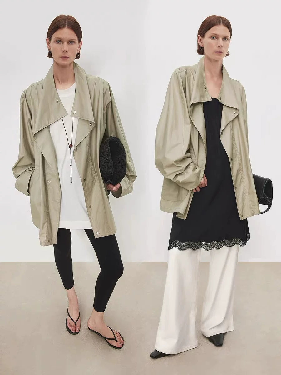 Women's Mandarin Collar Trench Coat for Fall Layering Travel Office Everyday Wear Holiday Date Night