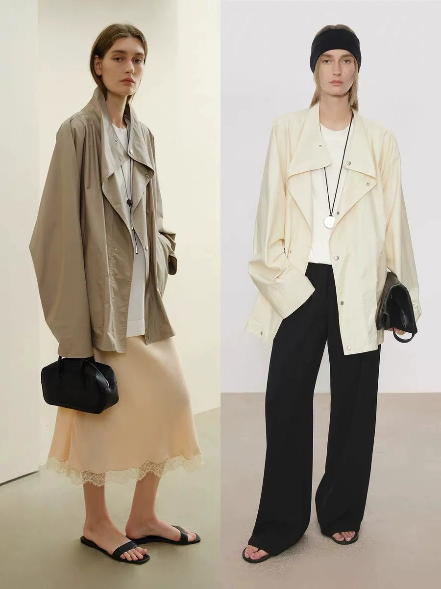 Women's Mandarin Collar Trench Coat for Fall Layering Travel Office Everyday Wear Holiday Date Night