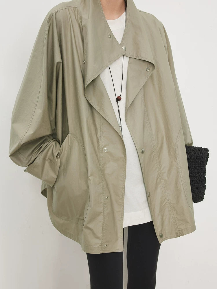 Women's Mandarin Collar Trench Coat for Fall Layering Travel Office Everyday Wear Holiday Date Night