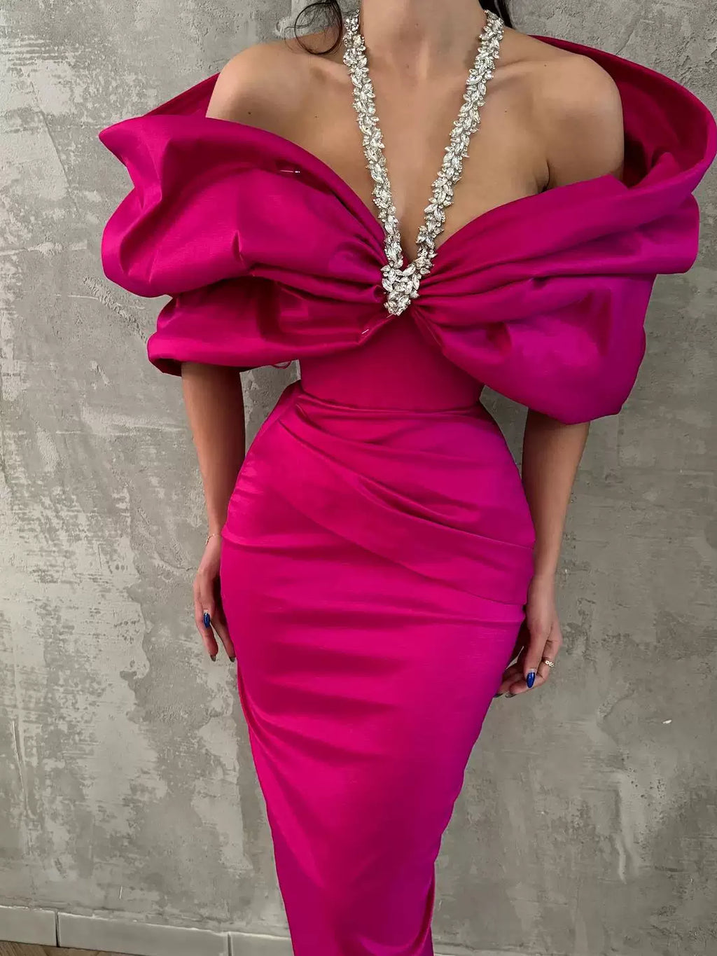 Women's Crystal Designer Evening Dress Formal Midi Dress Party Dress Formal Party Wedding Guest Dress