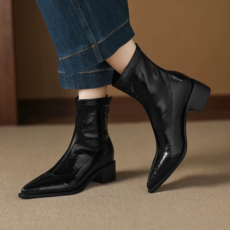 Women's Fall Winter Pointed Toe High Heel Slim-fit Zip British-style Martin Combat Boots Ankle for Office and Weekend Streetwear Everyday Wear Slimming