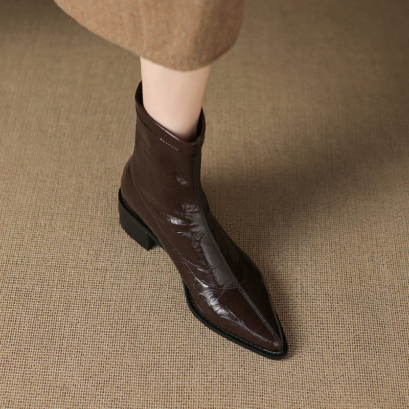 Women's Fall Winter Pointed Toe High Heel Slim-fit Zip British-style Martin Combat Boots Ankle for Office and Weekend Streetwear Everyday Wear Slimming