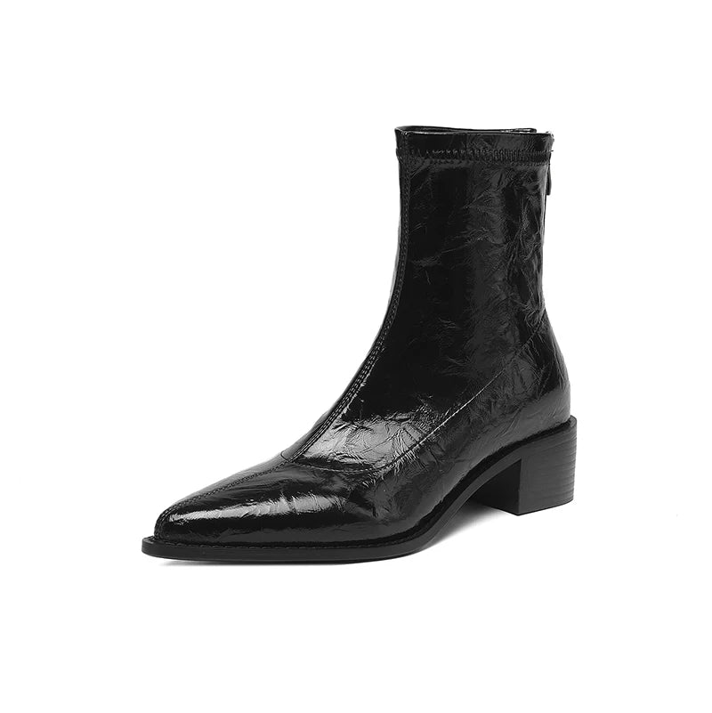 Women's Fall Winter Pointed Toe High Heel Slim-fit Zip British-style Martin Combat Boots Ankle for Office and Weekend Streetwear Everyday Wear Slimming