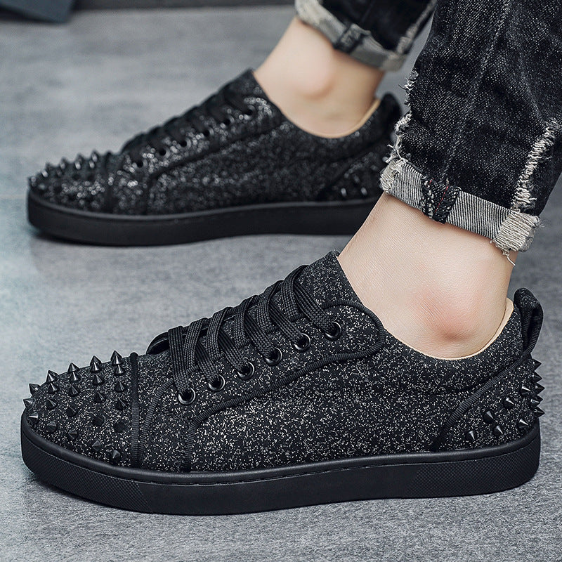 Men's Studded Casual White Sneakers Platform Fashion Sneakers Walking Travel Weekend