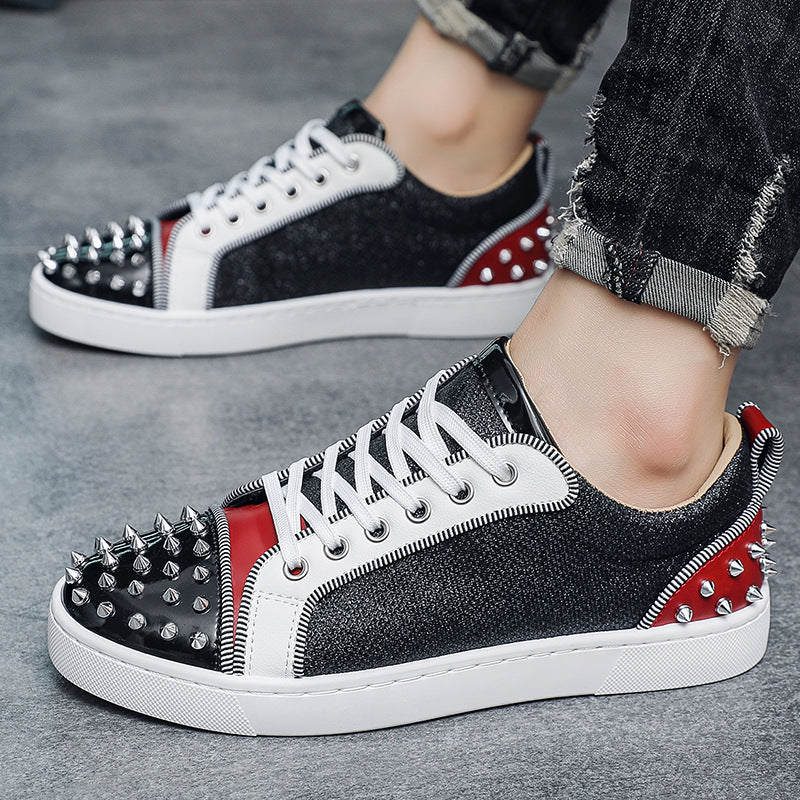 Men's Studded Casual White Sneakers Platform Fashion Sneakers Walking Travel Weekend