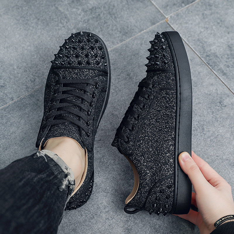 Men's Studded Casual White Sneakers Platform Fashion Sneakers Walking Travel Weekend