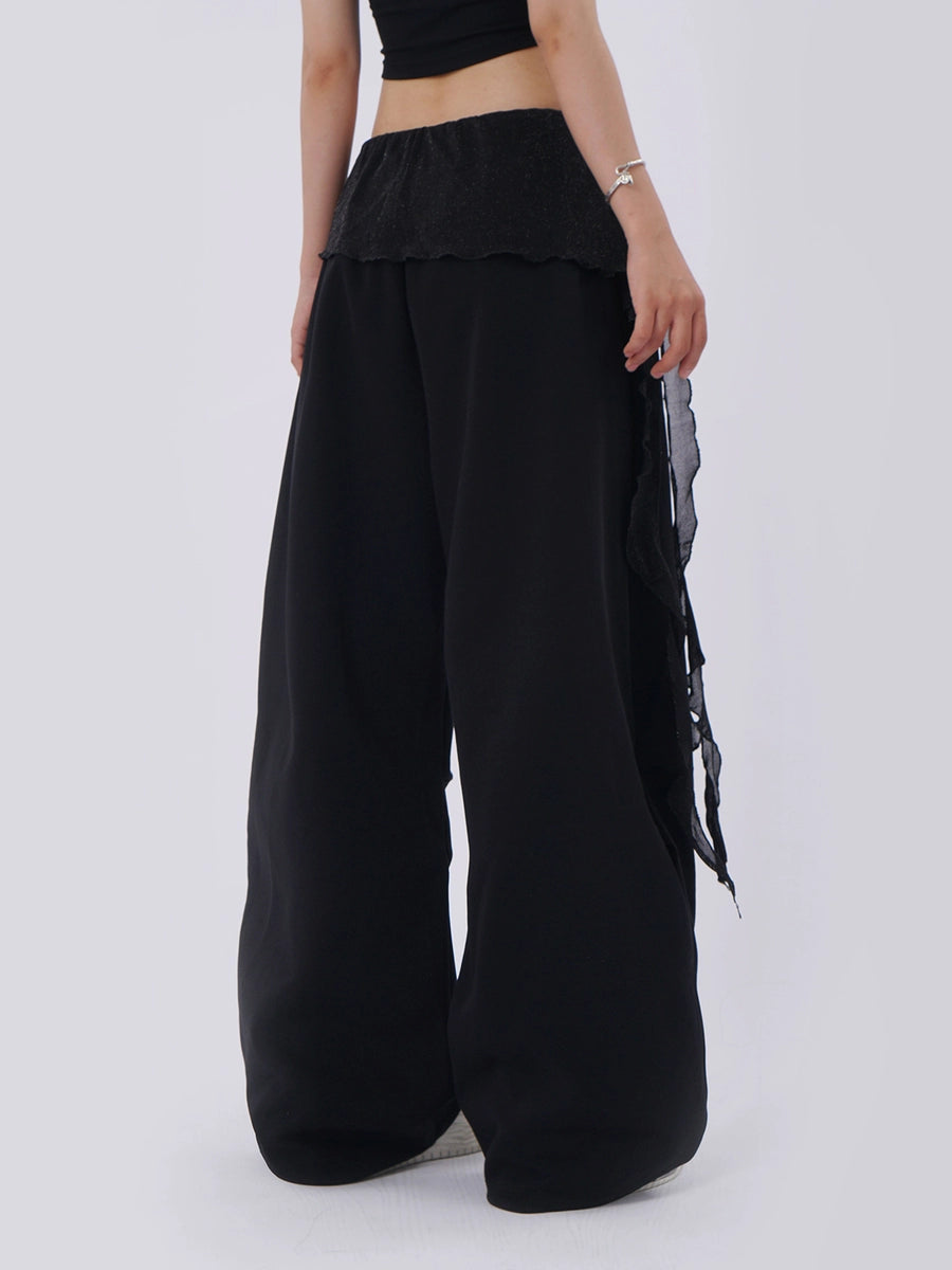 Women's Cargo Pocket Hip-Hop Black Workwear Breathable Mesh Oversized Wide-Leg Pants for Office Outfits Business Casual Travel Comfort Weekend Everyday