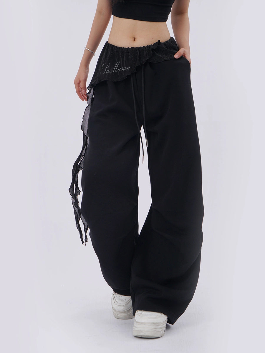 Women's Cargo Pocket Hip-Hop Black Workwear Breathable Mesh Oversized Wide-Leg Pants for Office Outfits Business Casual Travel Comfort Weekend Everyday