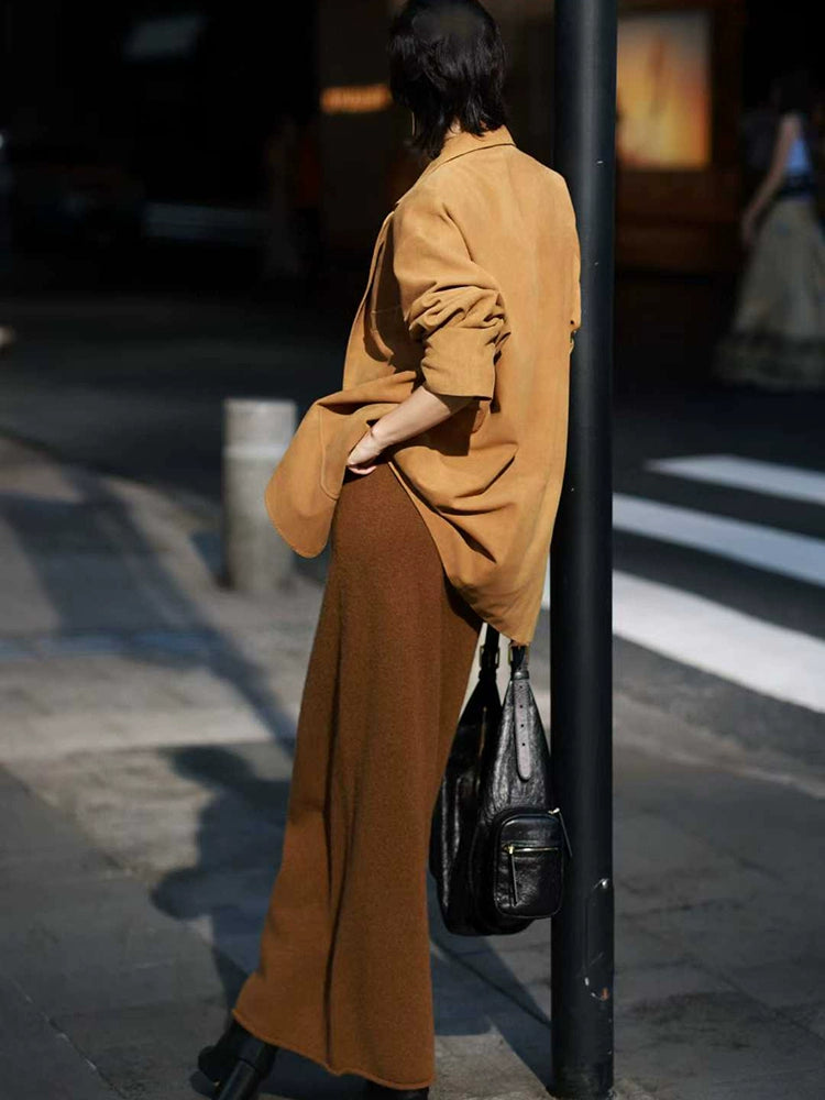 Women's Vest Brown Knit High-Waist Three-Piece Set Outfit for Office Workwear Wedding Guest Business Casual Travel Weekend At Home