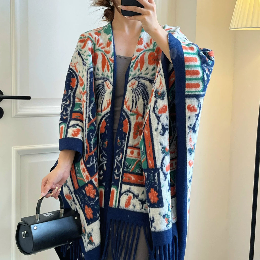 Women's Tassel Korean-Style Retro Knit Shawl for Office and Travel Evening Gift Everyday Wear Holiday Gift