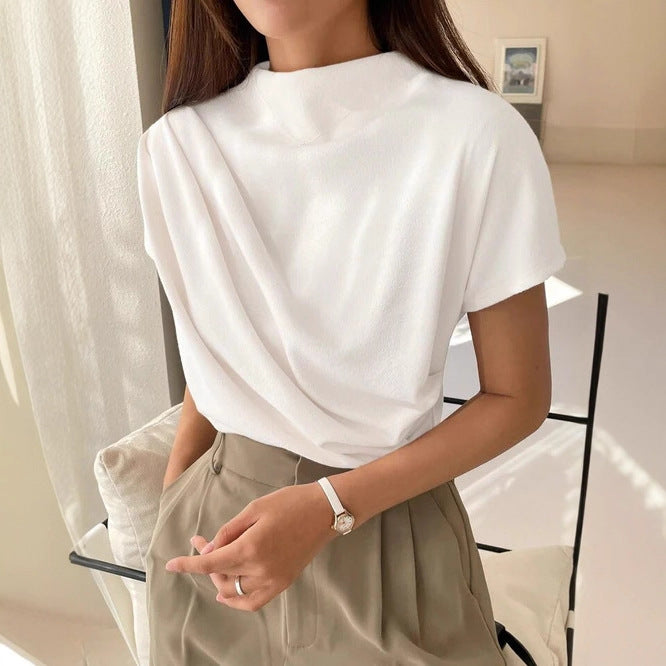 Women's Minimalist Summer Draped Cropped T-Shirt Casual Tee for Date Night Streetwear Everyday Wear Spring Summer Weekend
