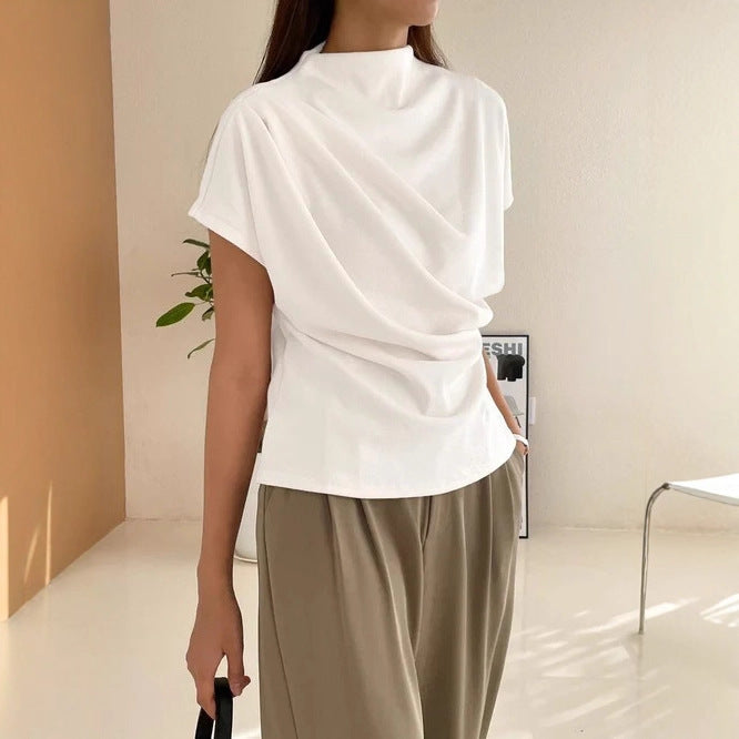 Women's Minimalist Summer Draped Cropped T-Shirt Casual Tee for Date Night Streetwear Everyday Wear Spring Summer Weekend