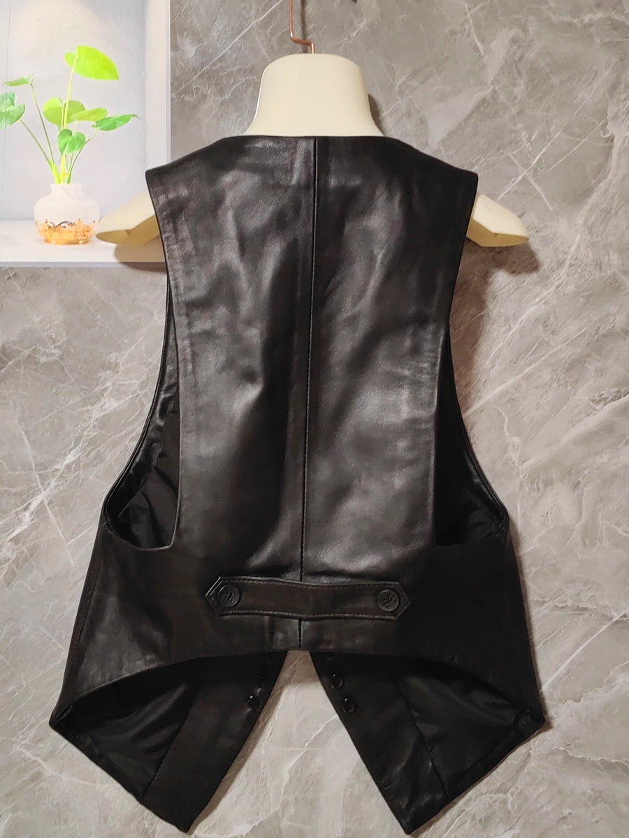 Women's Vest Office Leather Slim-fit Cropped Workwear Cardigan for Date Night Everyday Fall Winter Slimming Holiday Party
