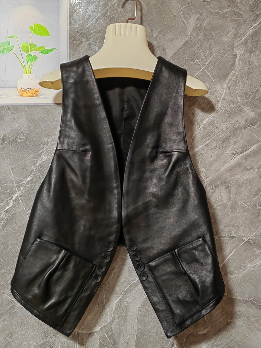 Women's Vest Office Leather Slim-fit Cropped Workwear Cardigan for Date Night Everyday Fall Winter Slimming Holiday Party