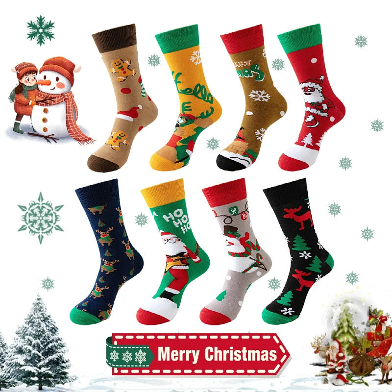Christmas Crew Socks for Men and Women, Cozy Knit Mid Calf Holiday Socks Size 36-47, Winter Gift Socks