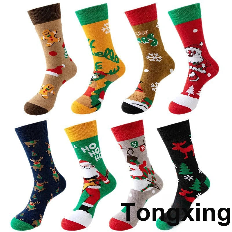 Christmas Crew Socks for Men and Women, Cozy Knit Mid Calf Holiday Socks Size 36-47, Winter Gift Socks