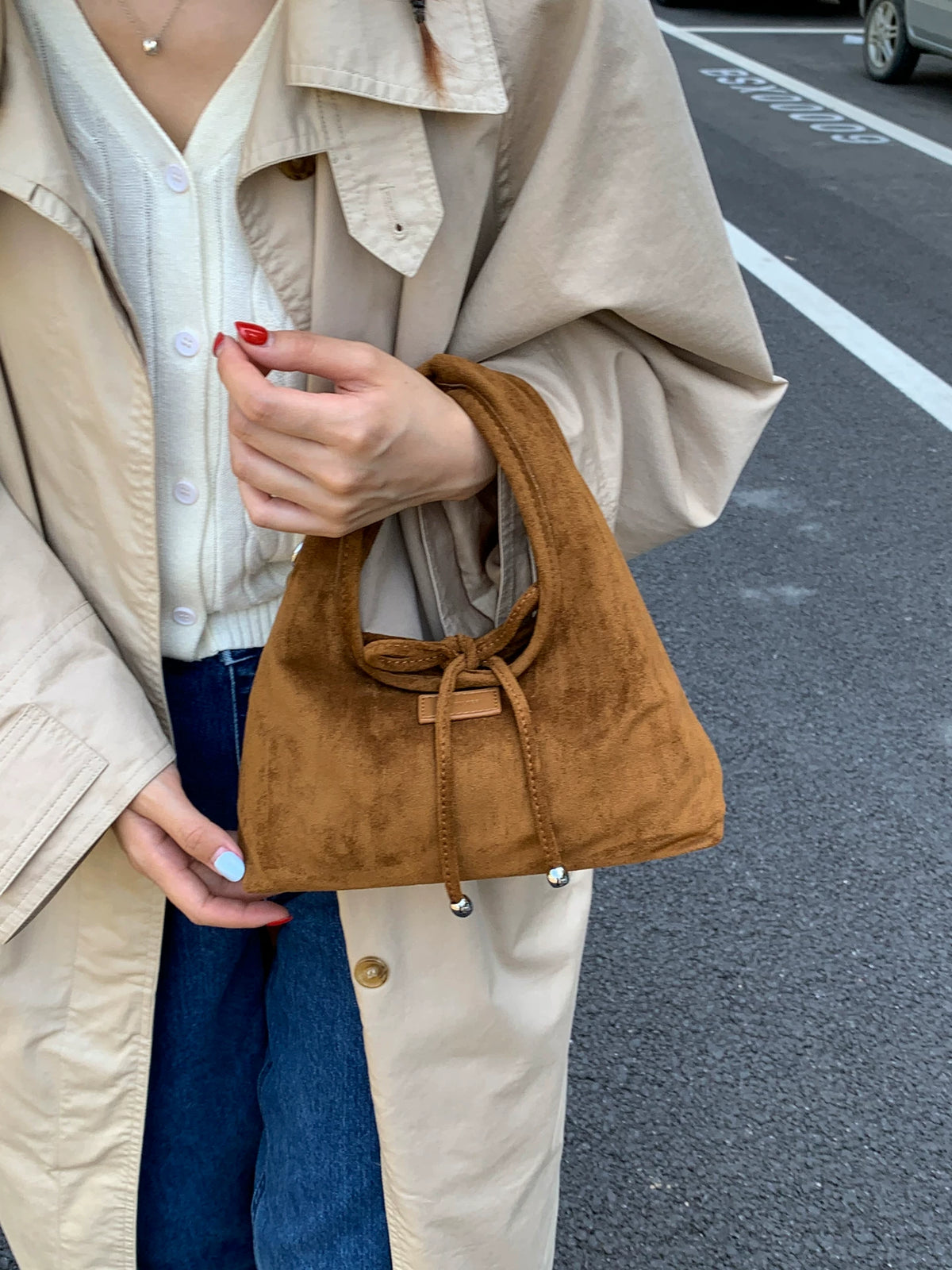 Women's Spring Summer Suede-look Brown-tone Retro Dumpling Bag Soft Crossbody Purse Work Travel Everyday Purse