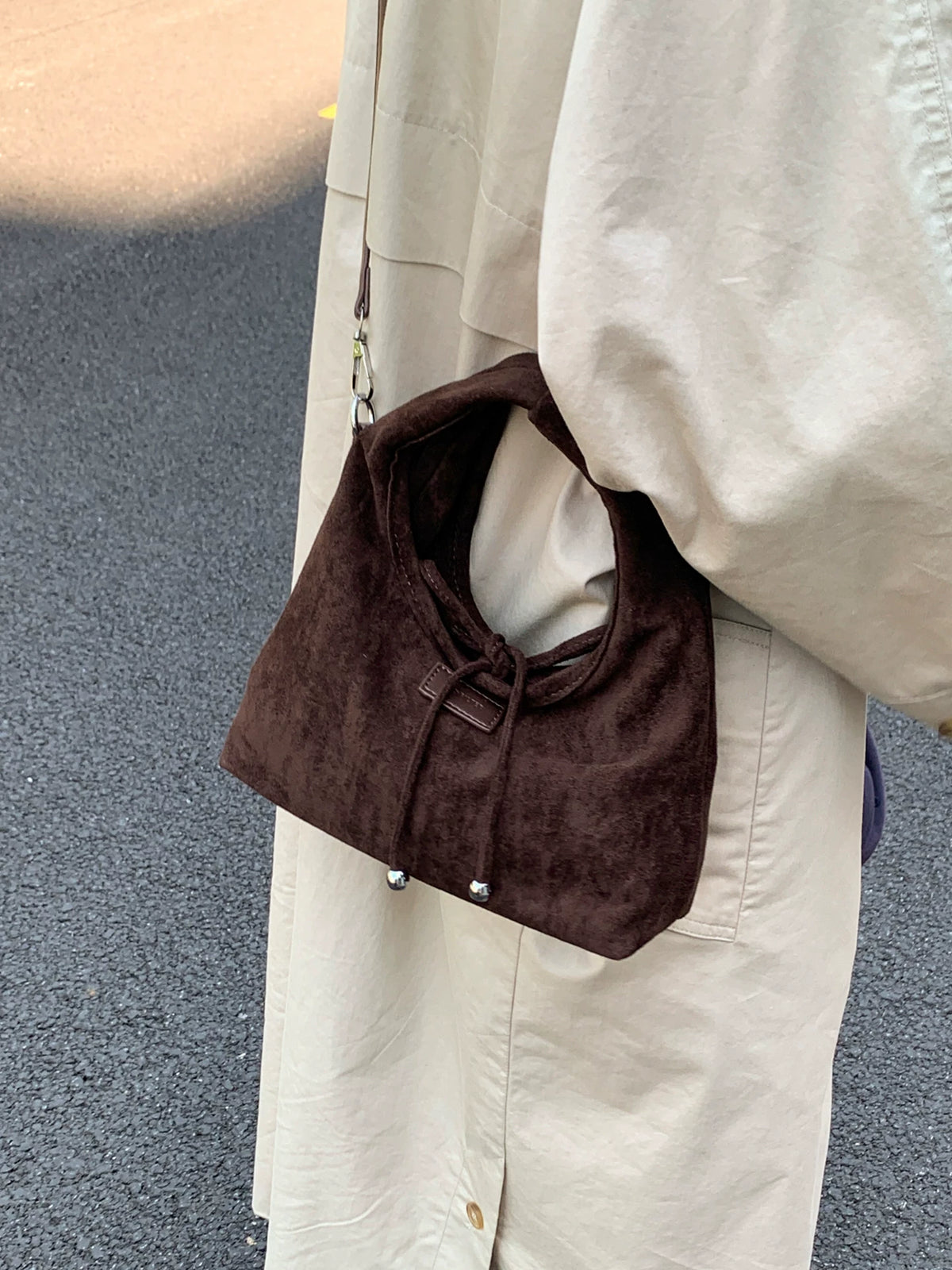 Women's Spring Summer Suede-look Brown-tone Retro Dumpling Bag Soft Crossbody Purse Work Travel Everyday Purse